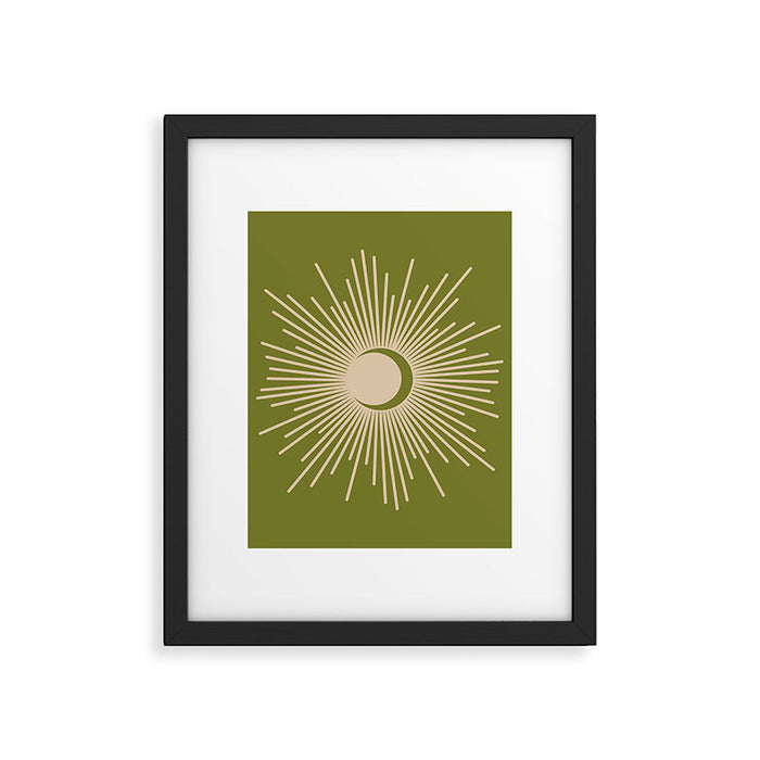 Sun and Moon 2 - Mid Century Modern Minimalism in Mid Mod Olive Green and Beige Framed Art Print Gallery Image 1
