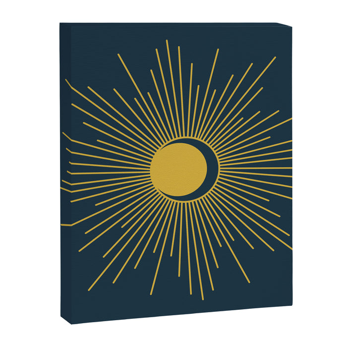 Sun and Moon - Mid Century Modern Minimalism in Light Mustard and Navy Blue Canvas Print Gallery Image 1