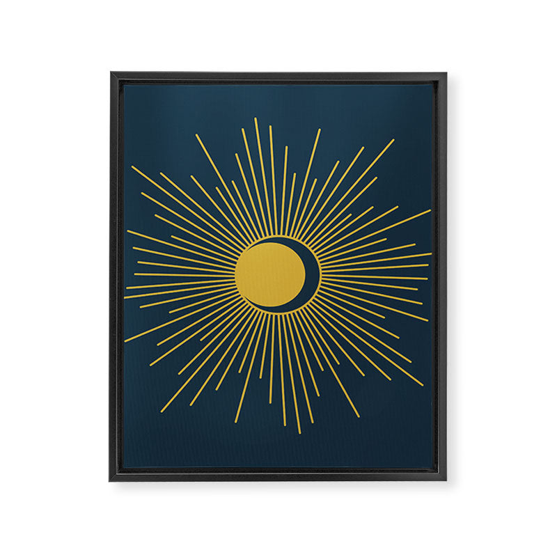 Sun and Moon - Mid Century Modern Minimalism in Light Mustard and Navy Blue Framed Canvas Print Gallery Image 8