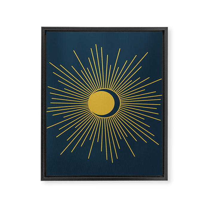Sun and Moon - Mid Century Modern Minimalism in Light Mustard and Navy Blue Framed Canvas Print Gallery Image 1