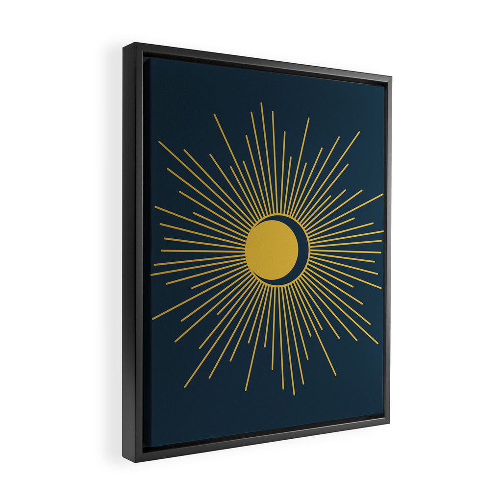 Sun and Moon - Mid Century Modern Minimalism in Light Mustard and Navy Blue Framed Canvas Print Gallery Image 2