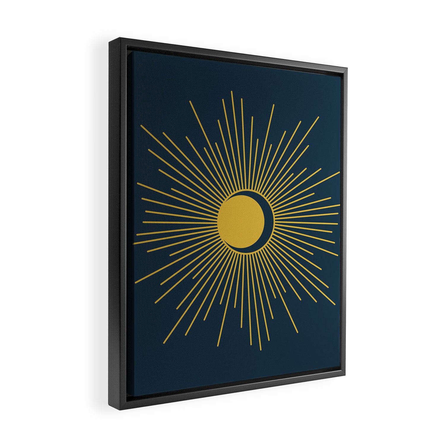 Sun and Moon - Mid Century Modern Minimalism in Light Mustard and Navy Blue Framed Canvas Print Gallery Image 2