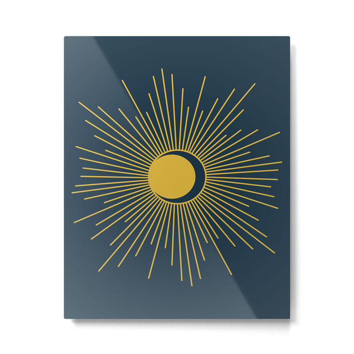 Sun and Moon - Mid Century Modern Minimalism in Light Mustard and Navy Blue Metal Print Gallery Image 1