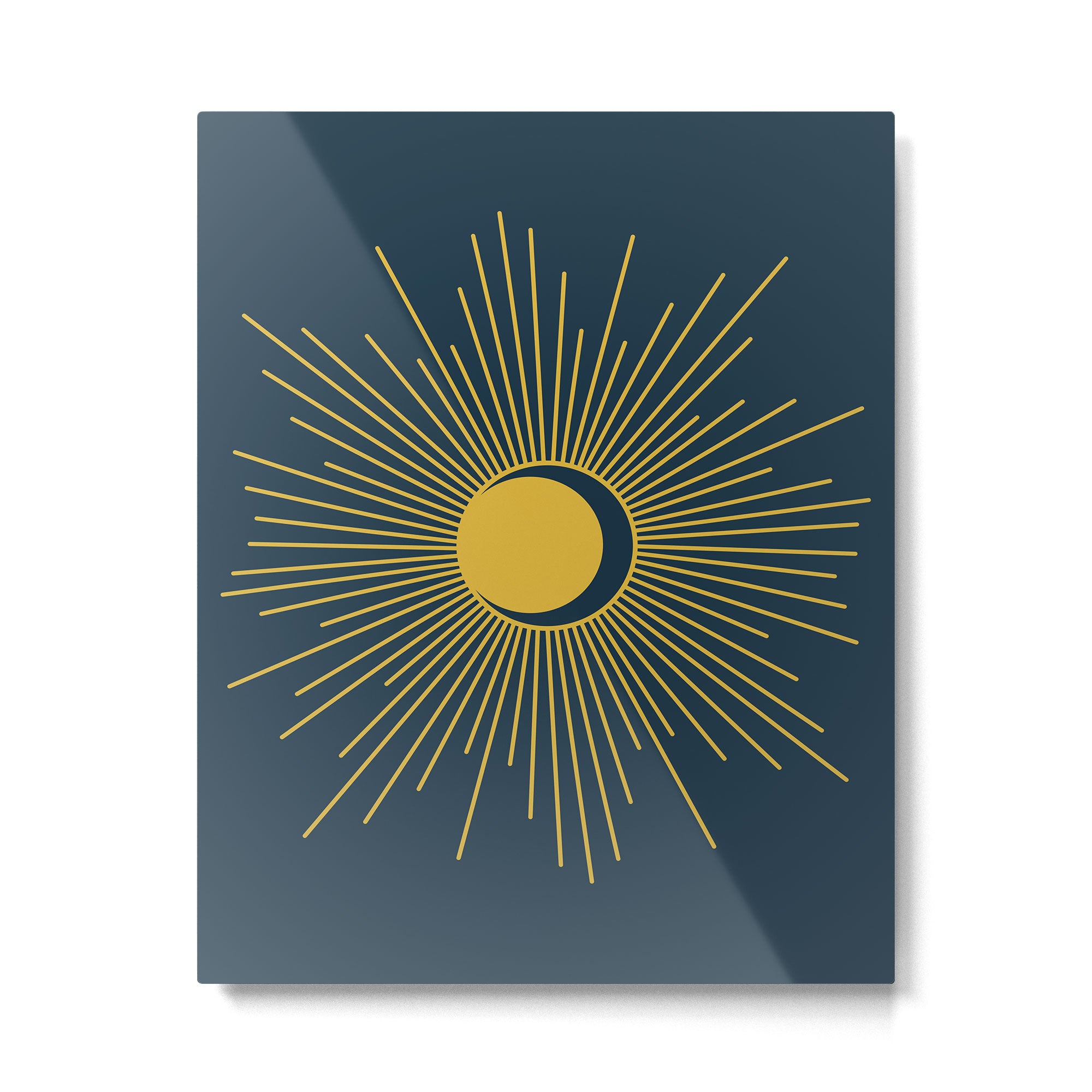 Sun and Moon - Mid Century Modern Minimalism in Light Mustard and Navy Blue Metal Print Gallery Image 6