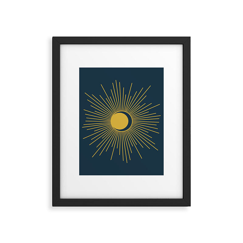 Sun and Moon - Mid Century Modern Minimalism in Light Mustard and Navy Blue Framed Art Print Gallery Image 6