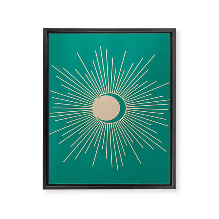 Sun and Moon - Mid Century Modern Minimalism in Mid Mod Teal and Beige Framed Canvas Print Gallery Image 1