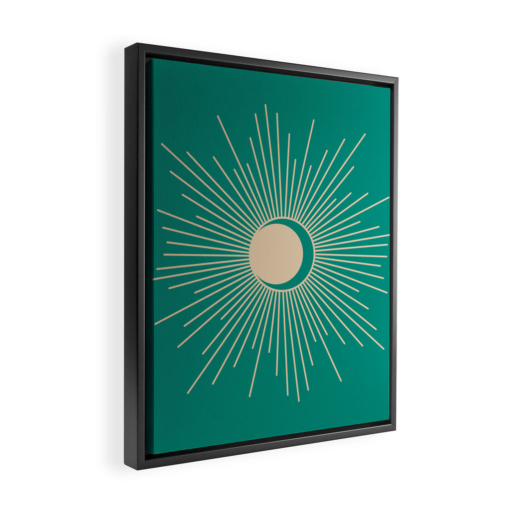 Sun and Moon - Mid Century Modern Minimalism in Mid Mod Teal and Beige Framed Canvas Print Gallery Image 2
