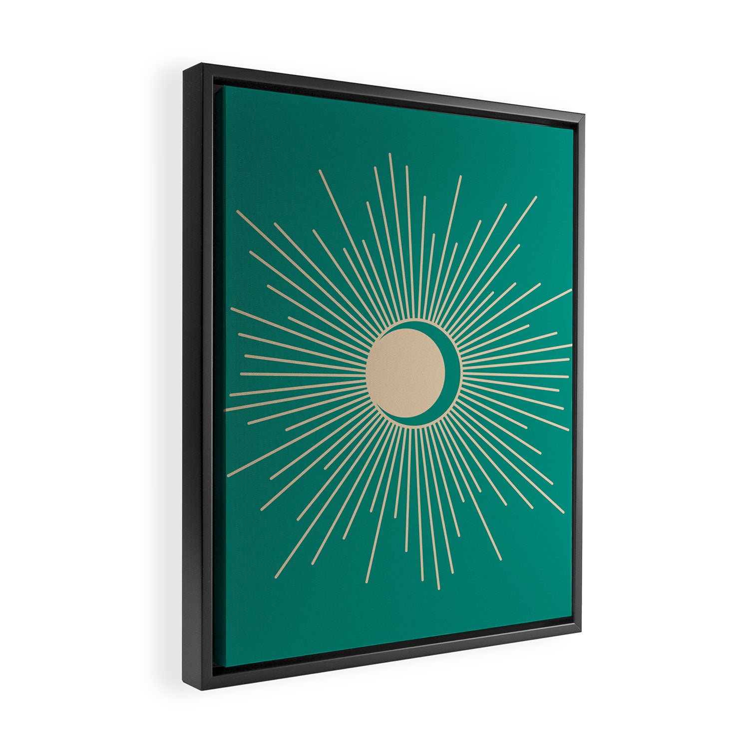 Sun and Moon - Mid Century Modern Minimalism in Mid Mod Teal and Beige Framed Canvas Print Gallery Image 2