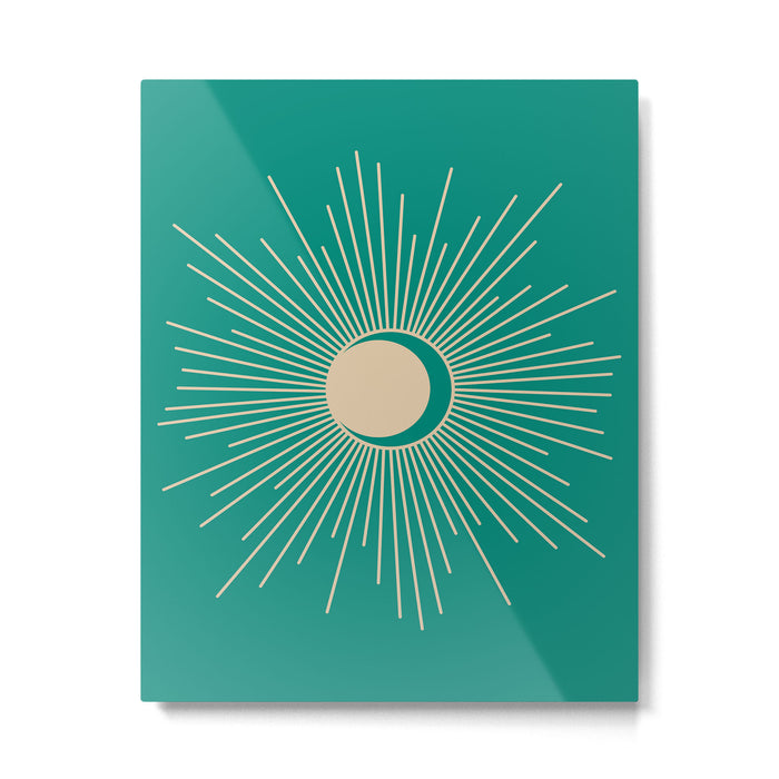 Sun and Moon - Mid Century Modern Minimalism in Mid Mod Teal and Beige Metal Print Gallery Image 1