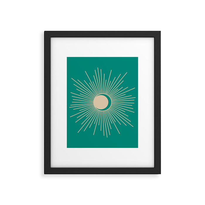 Sun and Moon - Mid Century Modern Minimalism in Mid Mod Teal and Beige Framed Art Print Gallery Image 1