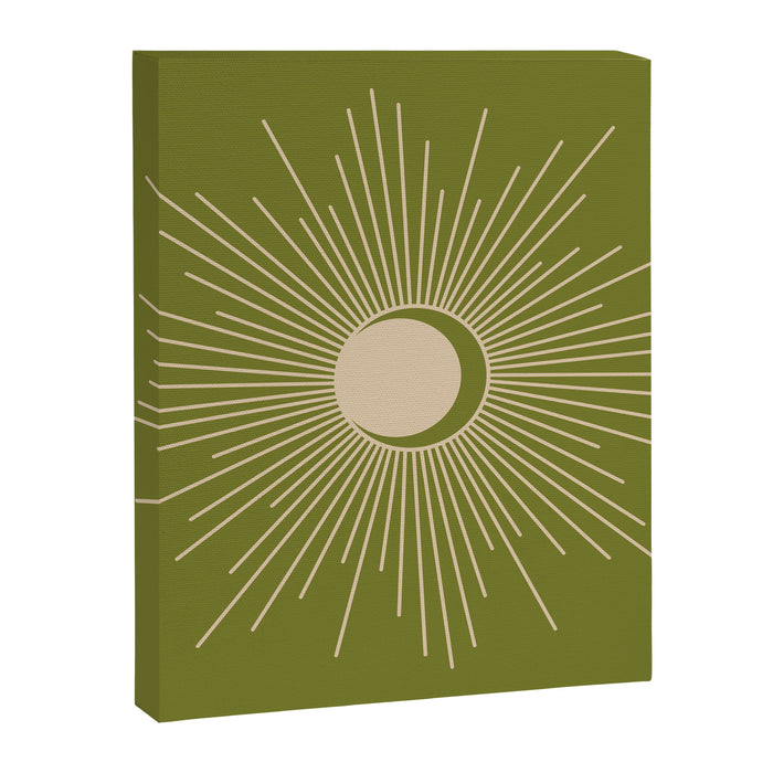 Sun and Moon - Minimalist Mid Mod Olive Green and Beige Design Canvas Print Gallery Image 1