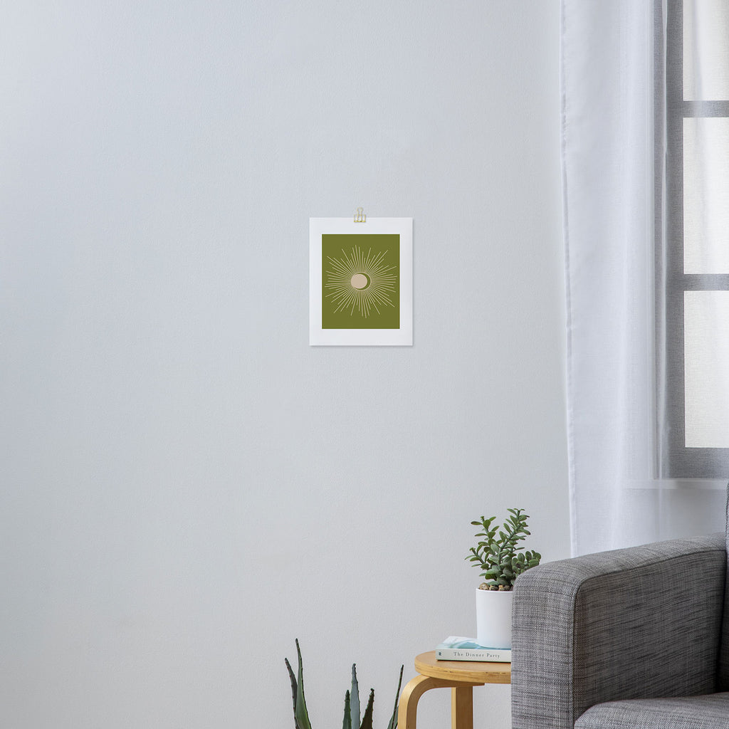 Sun and Moon - Minimalist Mid Mod Olive Green and Beige Design Art Print Gallery Image 3