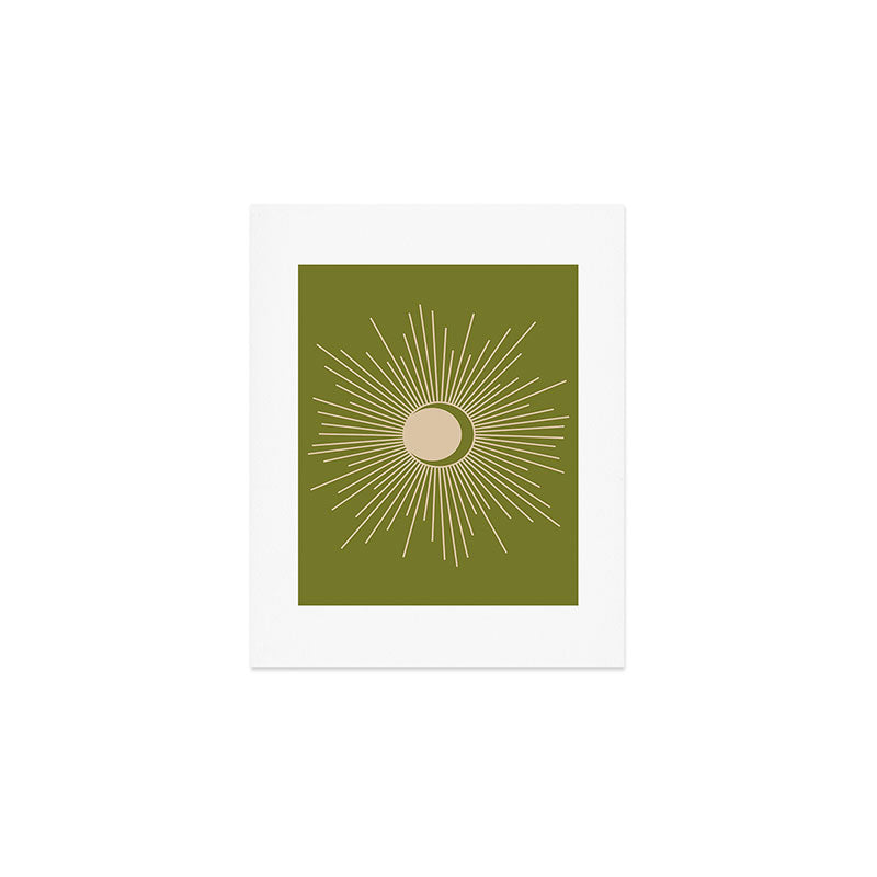 Sun and Moon - Minimalist Mid Mod Olive Green and Beige Design Art Print Gallery Image 1
