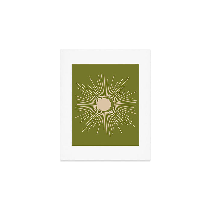 Sun and Moon - Minimalist Mid Mod Olive Green and Beige Design Art Print Gallery Image 1