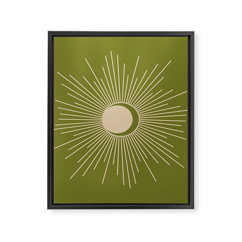 Sun and Moon - Minimalist Mid Mod Olive Green and Beige Design Framed Canvas Print Gallery Image 8