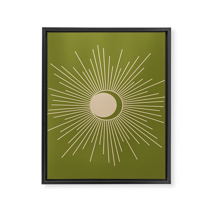 Sun and Moon - Minimalist Mid Mod Olive Green and Beige Design Framed Canvas Print Gallery Image 1