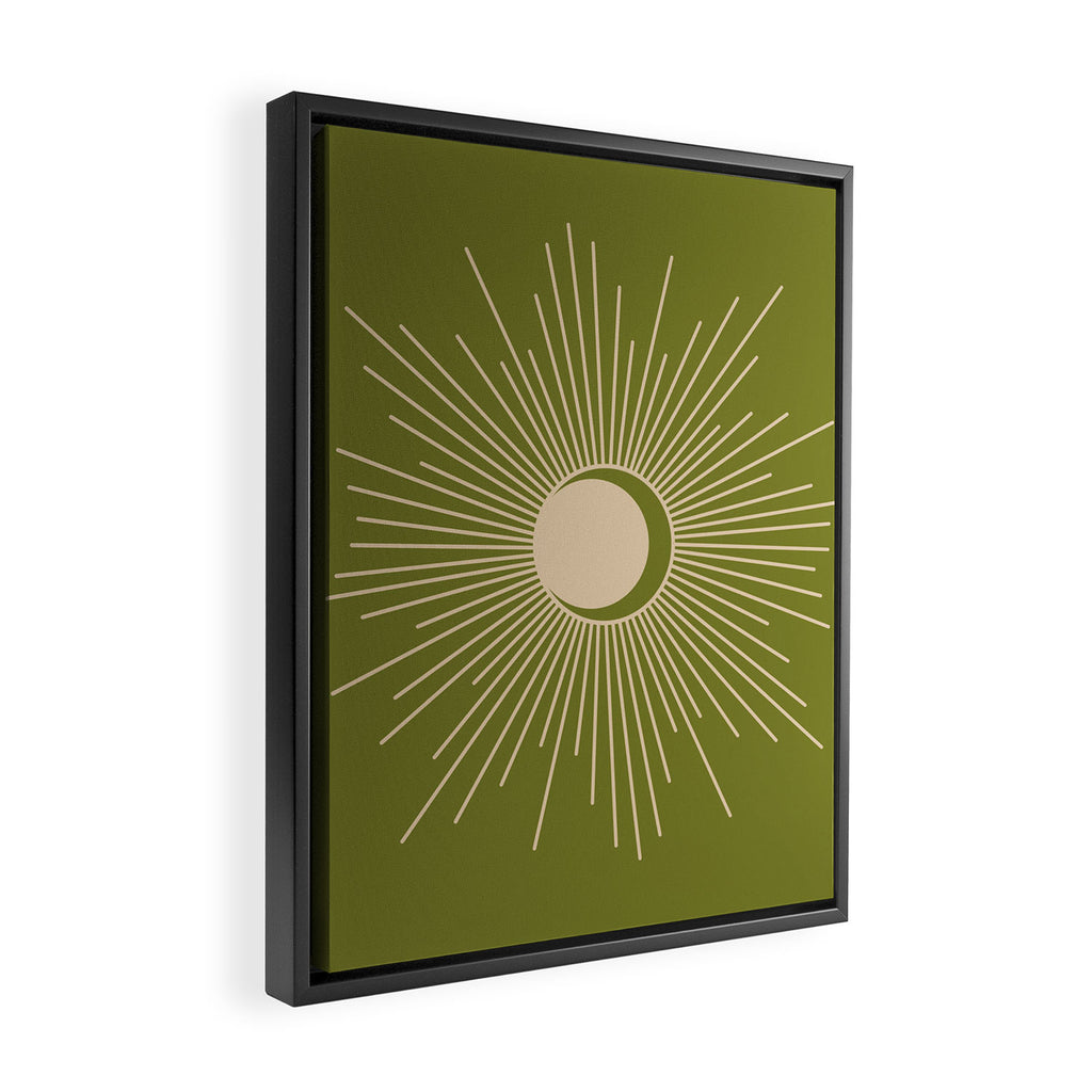 Sun and Moon - Minimalist Mid Mod Olive Green and Beige Design Framed Canvas Print Gallery Image 2