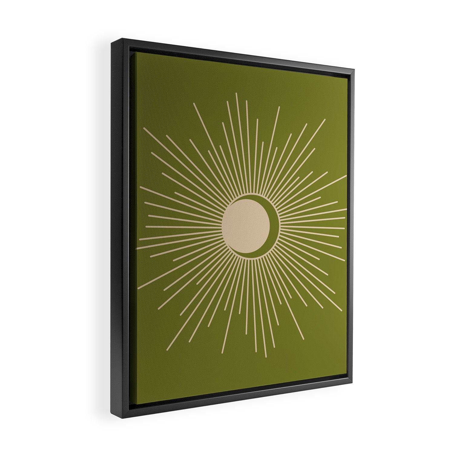 Sun and Moon - Minimalist Mid Mod Olive Green and Beige Design Framed Canvas Print Gallery Image 2