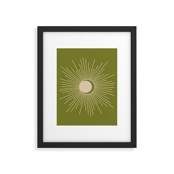 Sun and Moon - Minimalist Mid Mod Olive Green and Beige Design Framed Art Print Gallery Image 1
