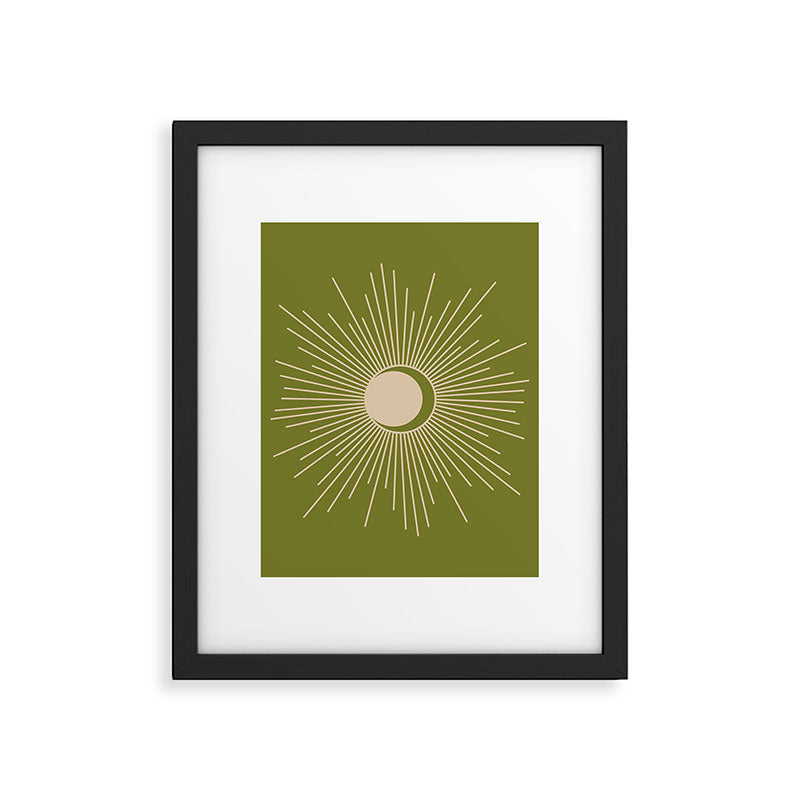 Sun and Moon - Minimalist Mid Mod Olive Green and Beige Design Framed Art Print Gallery Image 6