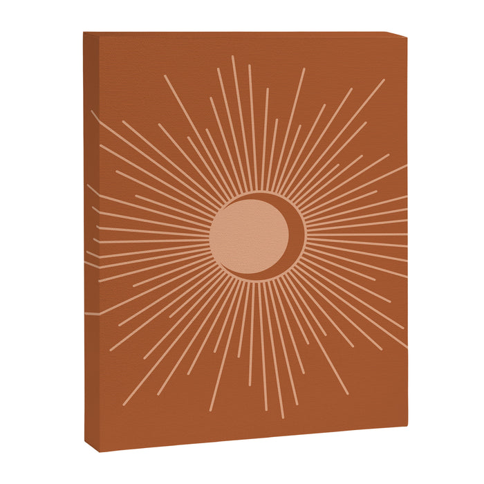 Sun and Moon Minimalist Sunburst in Terracotta Earth Tones Canvas Print Gallery Image 1