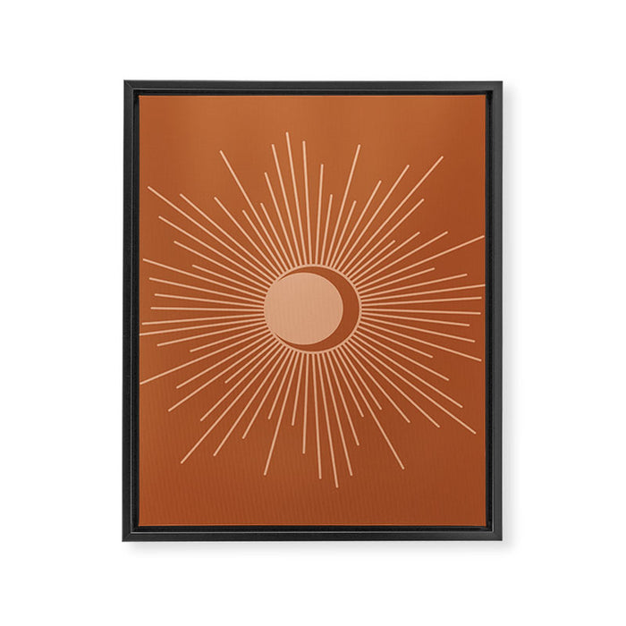 Sun and Moon Minimalist Sunburst in Terracotta Earth Tones Framed Canvas Print Gallery Image 1