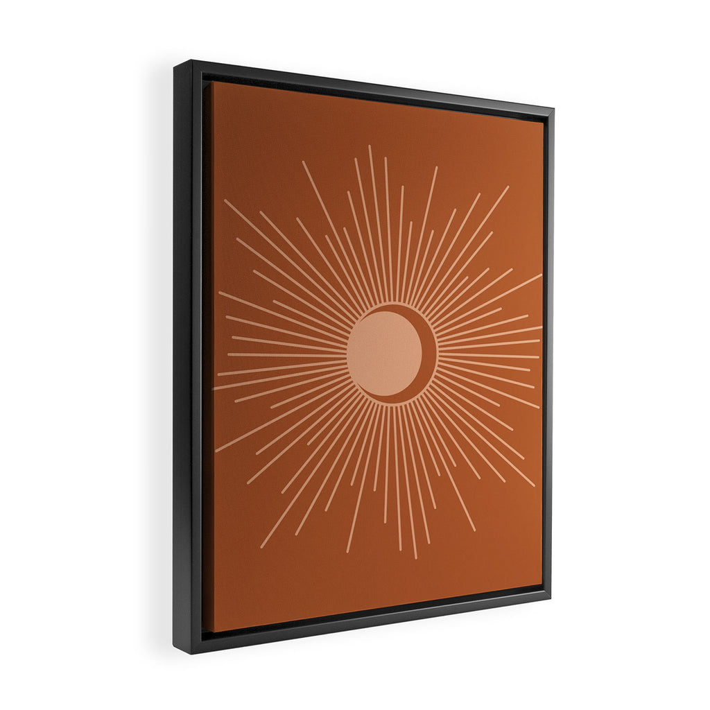 Sun and Moon Minimalist Sunburst in Terracotta Earth Tones Framed Canvas Print Gallery Image 2