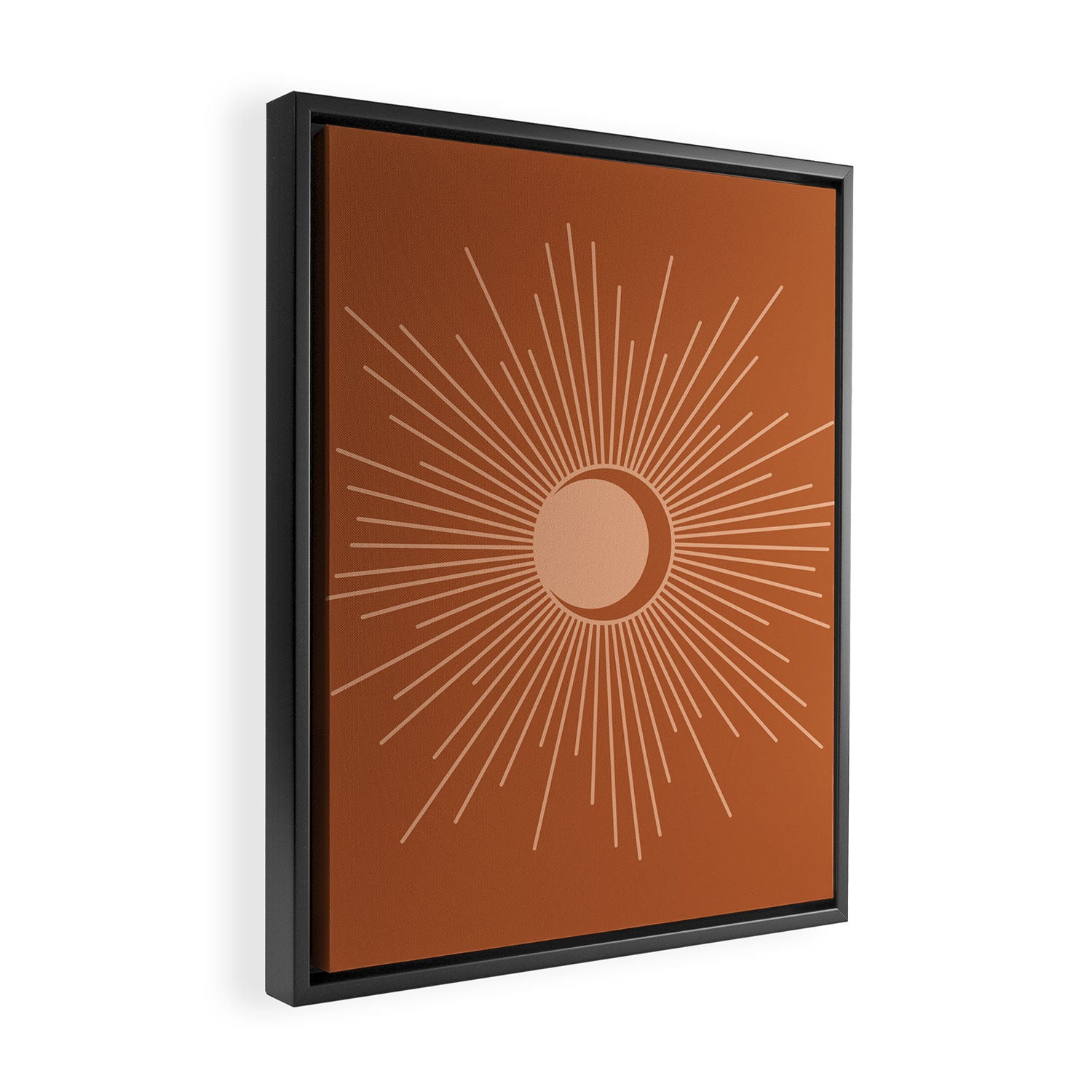 Sun and Moon Minimalist Sunburst in Terracotta Earth Tones Framed Canvas Print Gallery Image 2