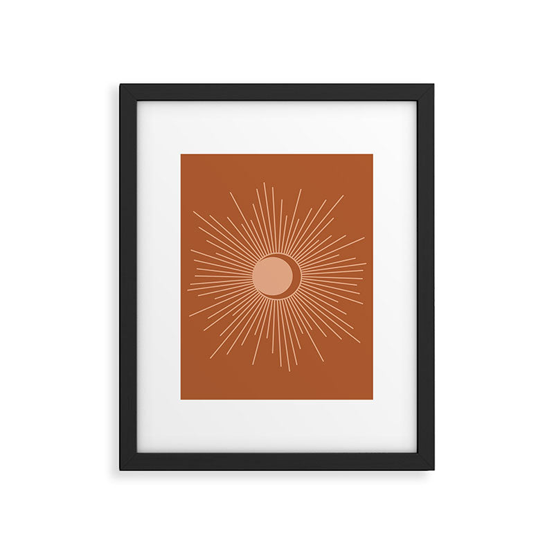 Sun and Moon Minimalist Sunburst in Terracotta Earth Tones Framed Art Print Gallery Image 6