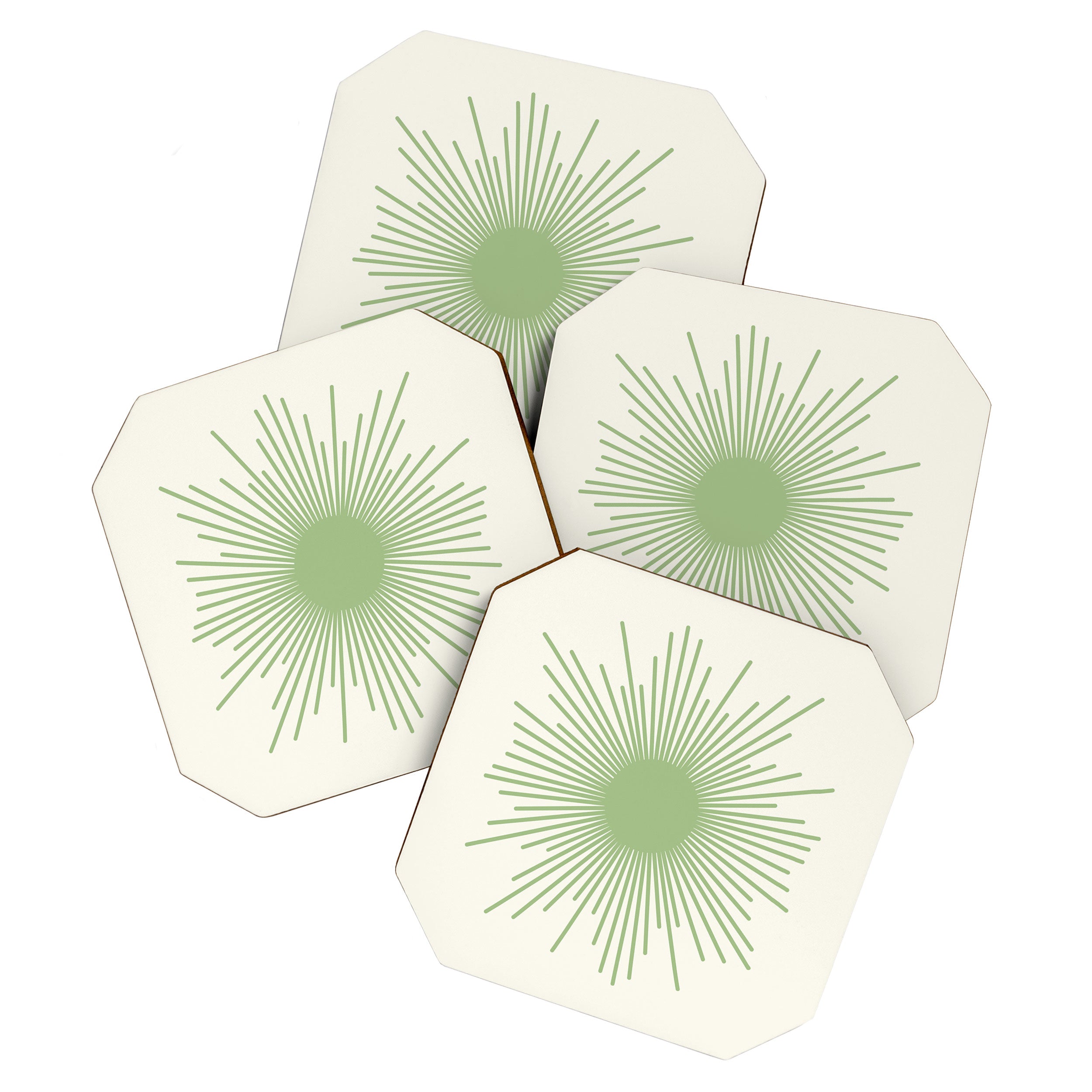 Sun - Mid Century Modern Minimalist Sun and Sun Rays in Light Sage Green & Cream Coaster Gallery Image 1