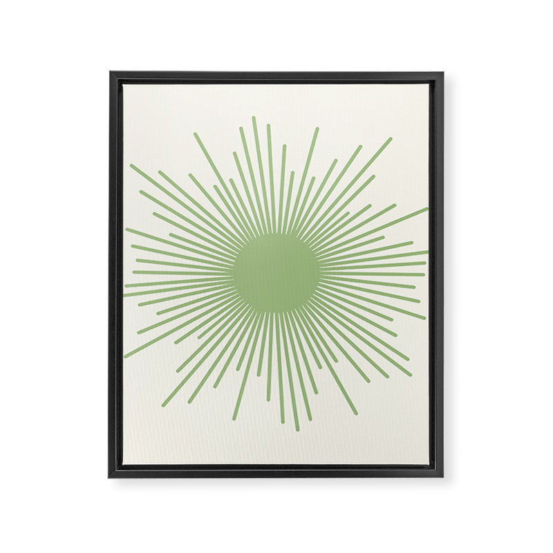 Sun - Mid Century Modern Minimalist Sun and Sun Rays in Light Sage Green & Cream Framed Canvas Print Gallery Image 8