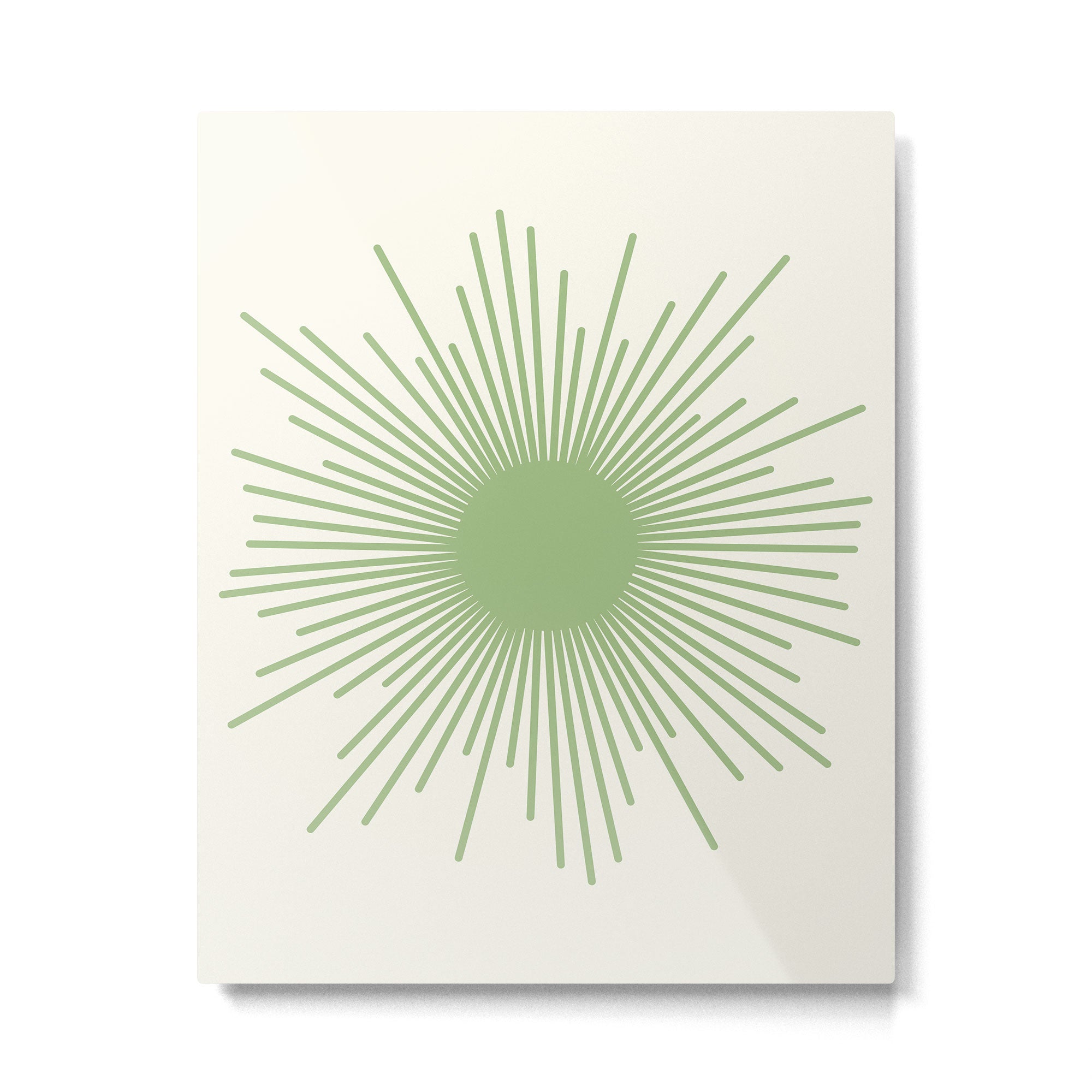 Sun - Mid Century Modern Minimalist Sun and Sun Rays in Light Sage Green & Cream Metal Print Gallery Image 6
