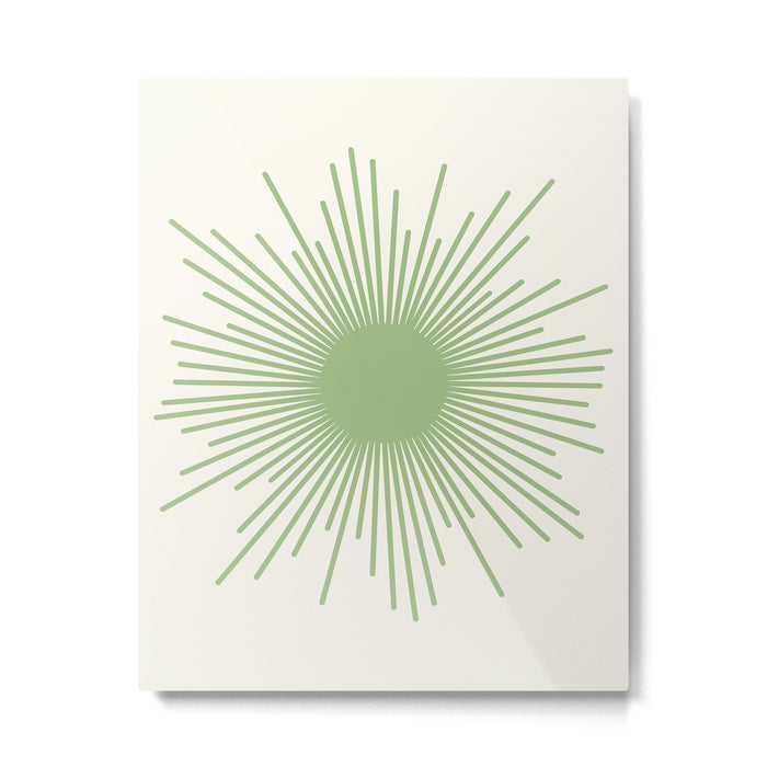 Sun - Mid Century Modern Minimalist Sun and Sun Rays in Light Sage Green & Cream Metal Print Gallery Image 1