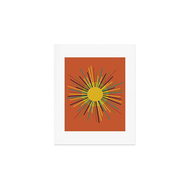 Sun - Mid Century Modern Multicolor Sunburst on Orange Art Print Gallery Image 1