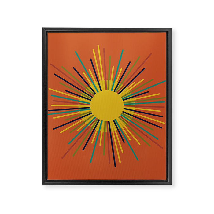 Sun - Mid Century Modern Multicolor Sunburst on Orange Framed Canvas Print Gallery Image 1