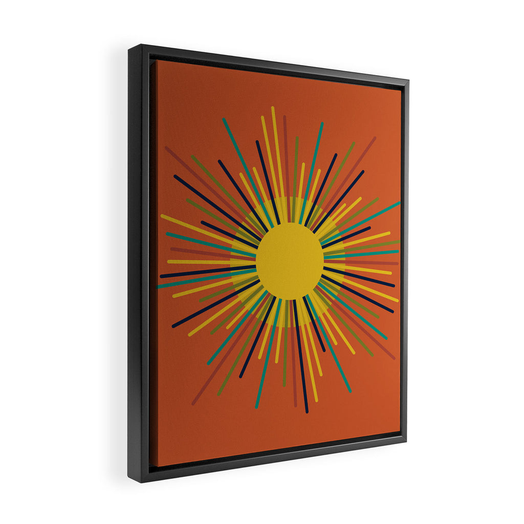Sun - Mid Century Modern Multicolor Sunburst on Orange Framed Canvas Print Gallery Image 2