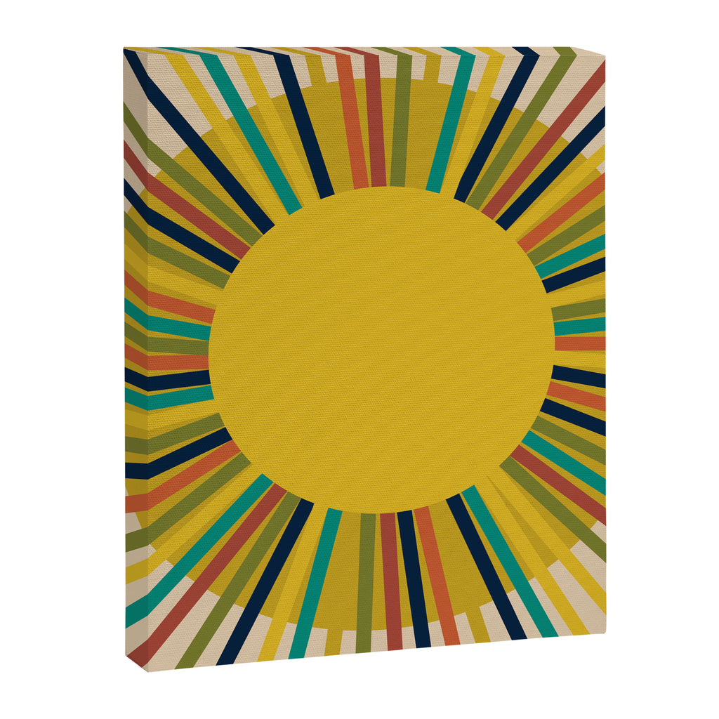 Sunbow 3 - Mid Mod Multicolor Sunburst Sun on Beige Canvas Print Gallery Image 8