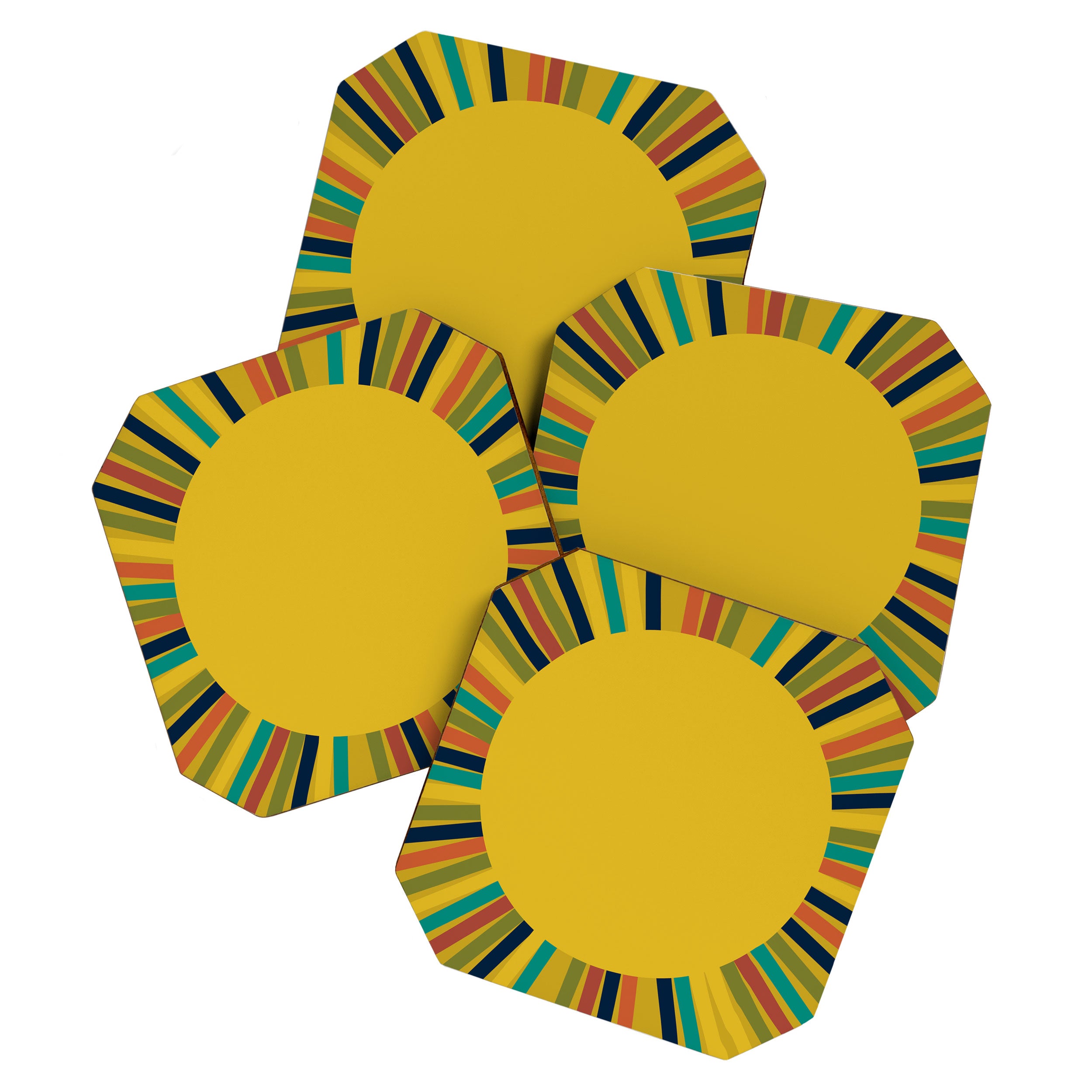 Sunbow 3 - Mid Mod Multicolor Sunburst Sun on Beige Coaster Gallery Image 1