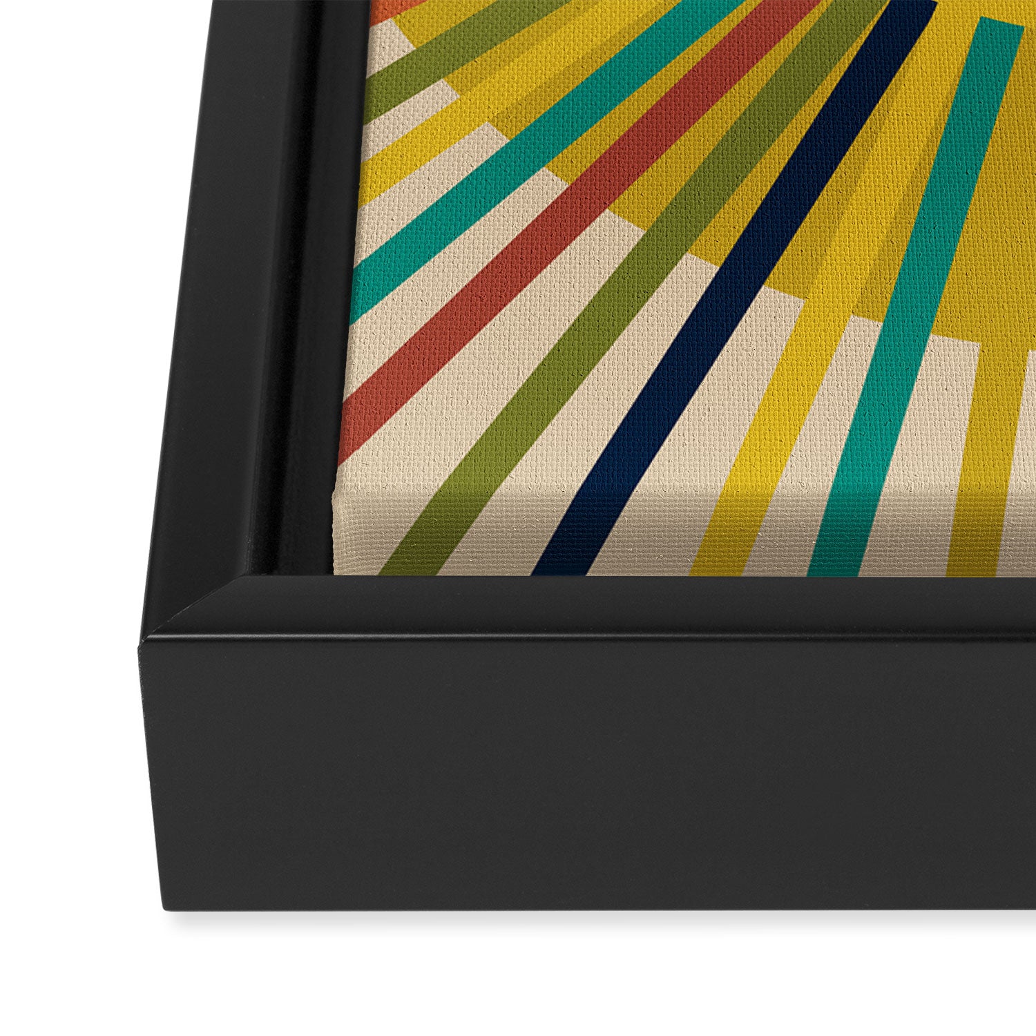 Sunbow 3 - Mid Mod Multicolor Sunburst Sun on Beige Framed Canvas Print Gallery Image 3