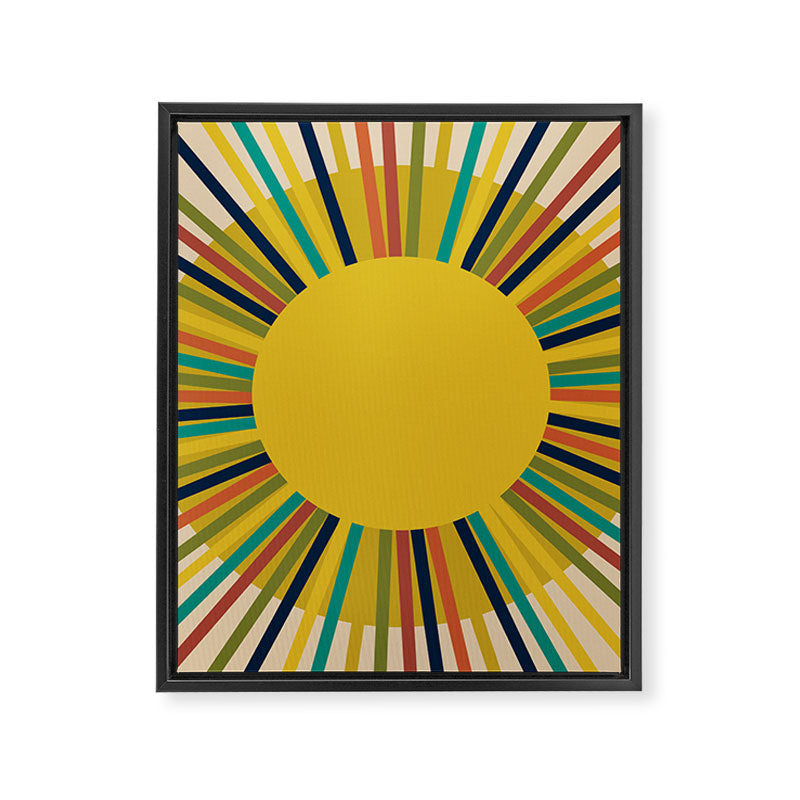 Sunbow 3 - Mid Mod Multicolor Sunburst Sun on Beige Framed Canvas Print Gallery Image 8
