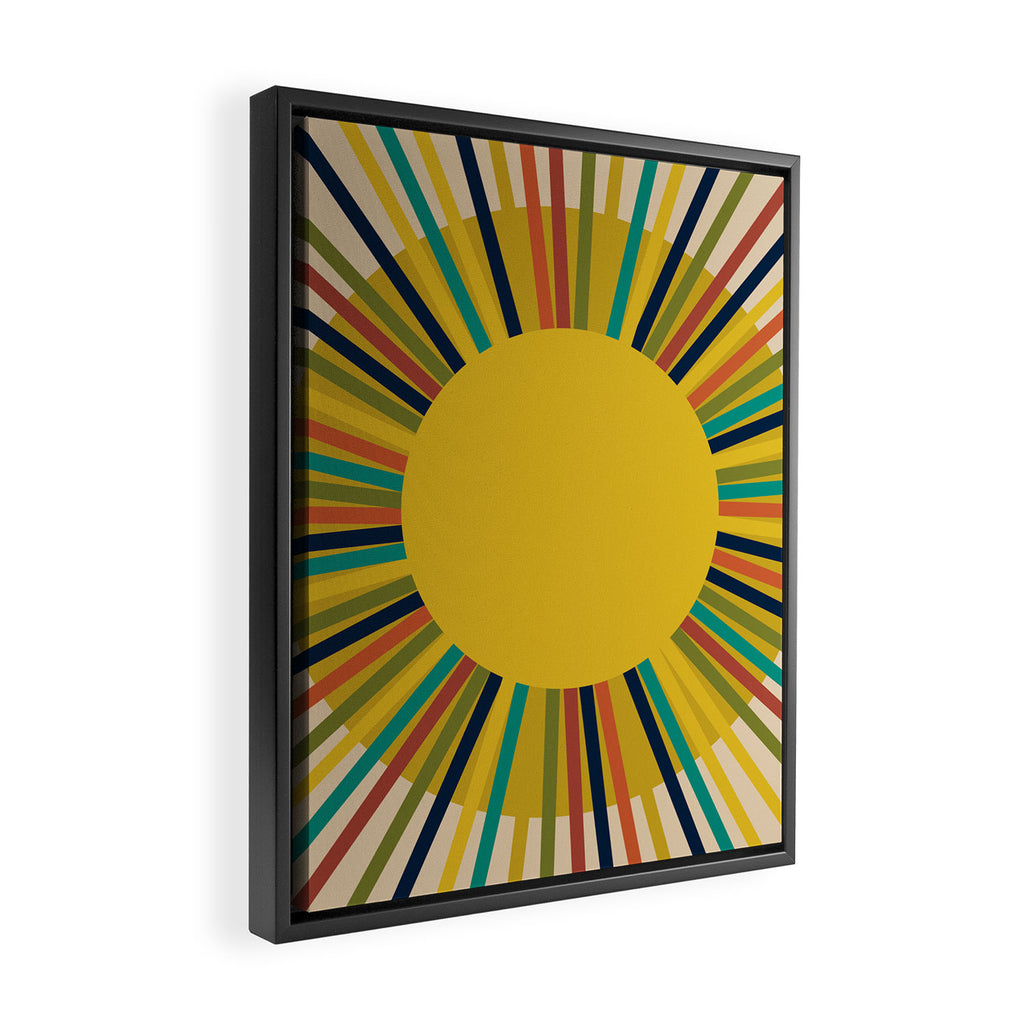 Sunbow 3 - Mid Mod Multicolor Sunburst Sun on Beige Framed Canvas Print Gallery Image 2