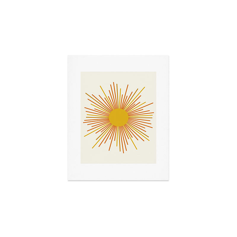 Sunburst Mid Century Modern Sun in Orange and Mustard on Light Cream Art Print Gallery Image 1