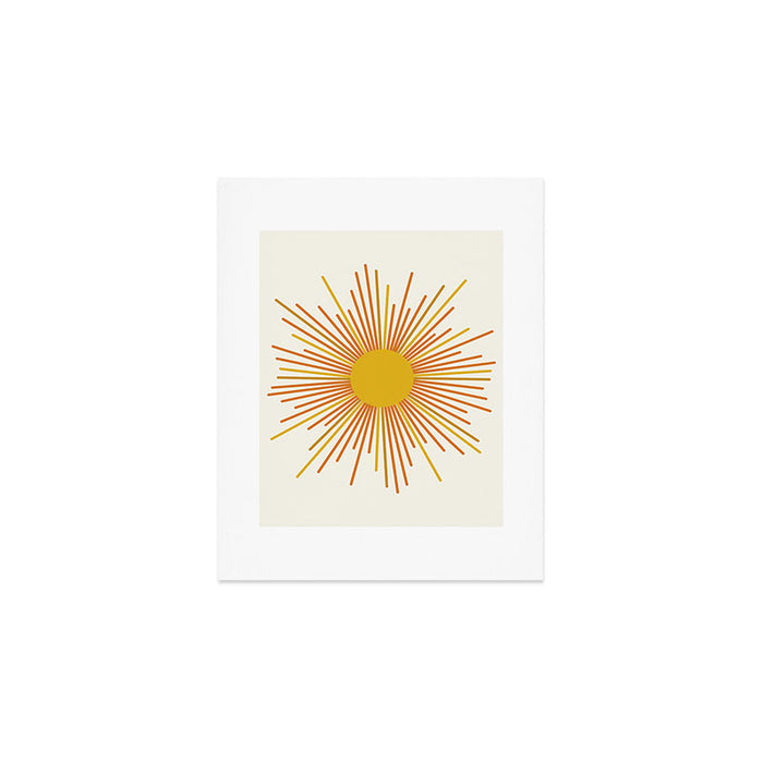 Sunburst Mid Century Modern Sun in Orange and Mustard on Light Cream Art Print Gallery Image 1