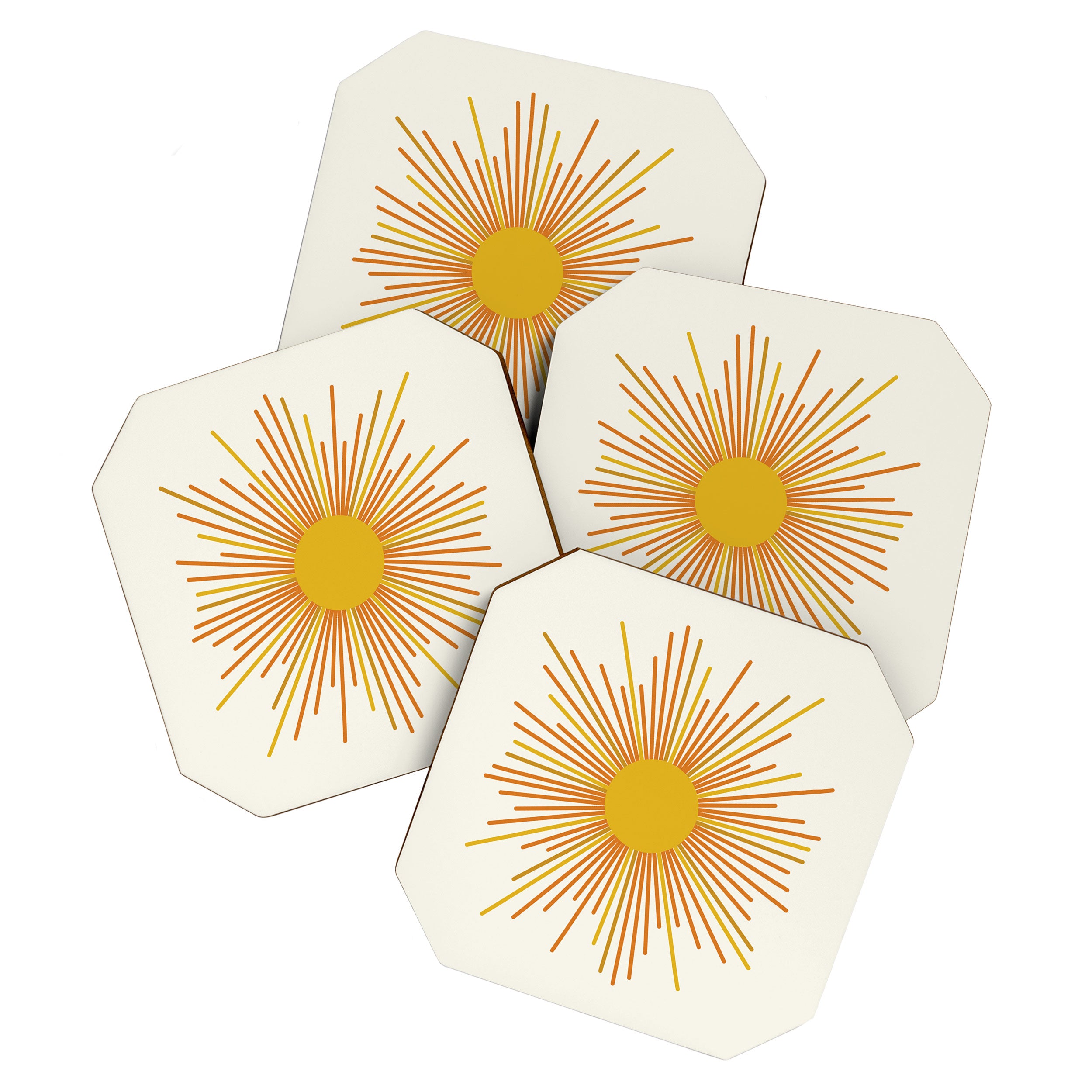 Sunburst Mid Century Modern Sun in Orange and Mustard on Light Cream Coaster Gallery Image 1