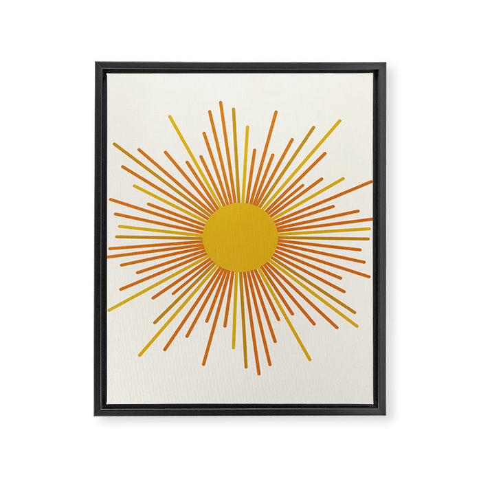 Sunburst Mid Century Modern Sun in Orange and Mustard on Light Cream Framed Canvas Print Gallery Image 1