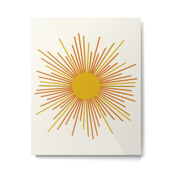 Sunburst Mid Century Modern Sun in Orange and Mustard on Light Cream Metal Print Gallery Image 1