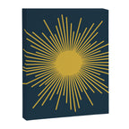 Sunburst - Minimalist Mid Century Modern Sun in Navy Blue and Light Mustard Yellow Canvas Print Gallery Image 8