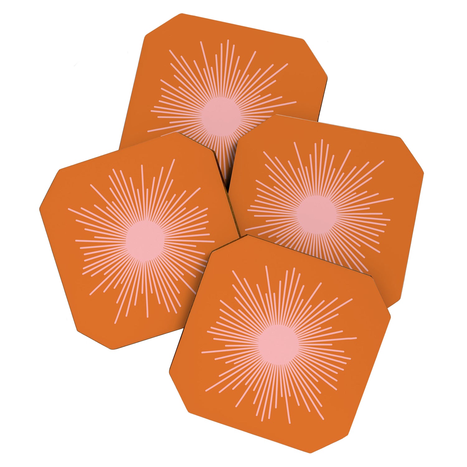 Sunburst - Minimalist Mid Century Modern Sun in Pink and Orange Coaster Gallery Image 1