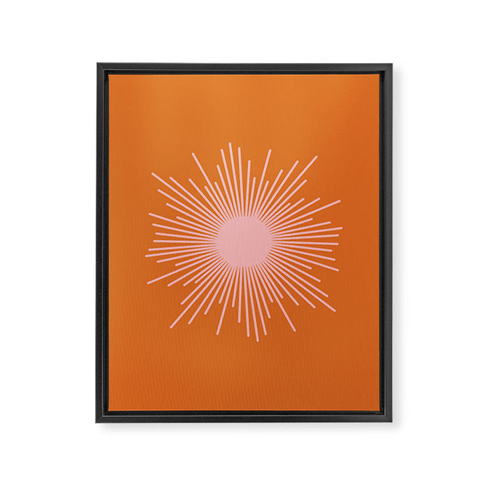 Sunburst - Minimalist Mid Century Modern Sun in Pink and Orange Framed Canvas Print Gallery Image 1