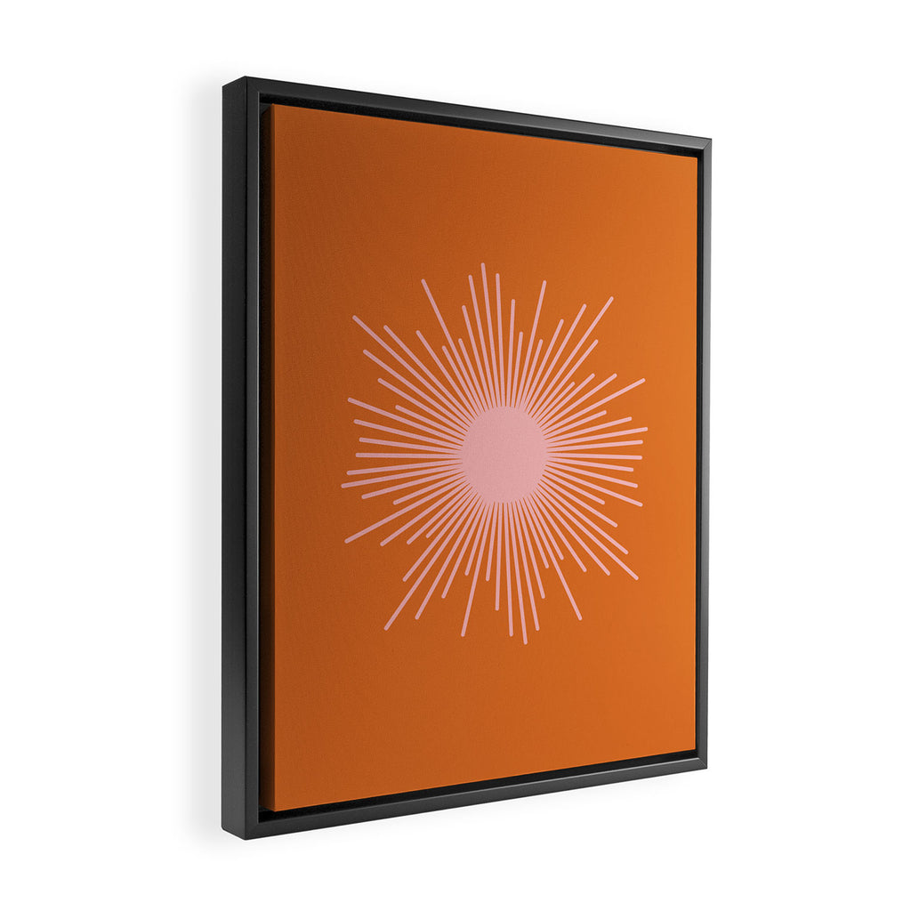 Sunburst - Minimalist Mid Century Modern Sun in Pink and Orange Framed Canvas Print Gallery Image 2